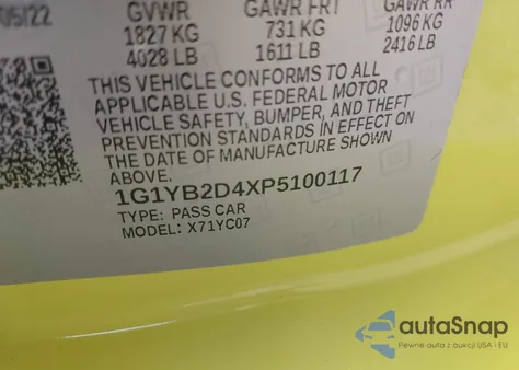 2023 Chevrolet Corvette Stingray Rwd 2Lt from USA, damaged, VIN 1G1YB2D4XP5100117